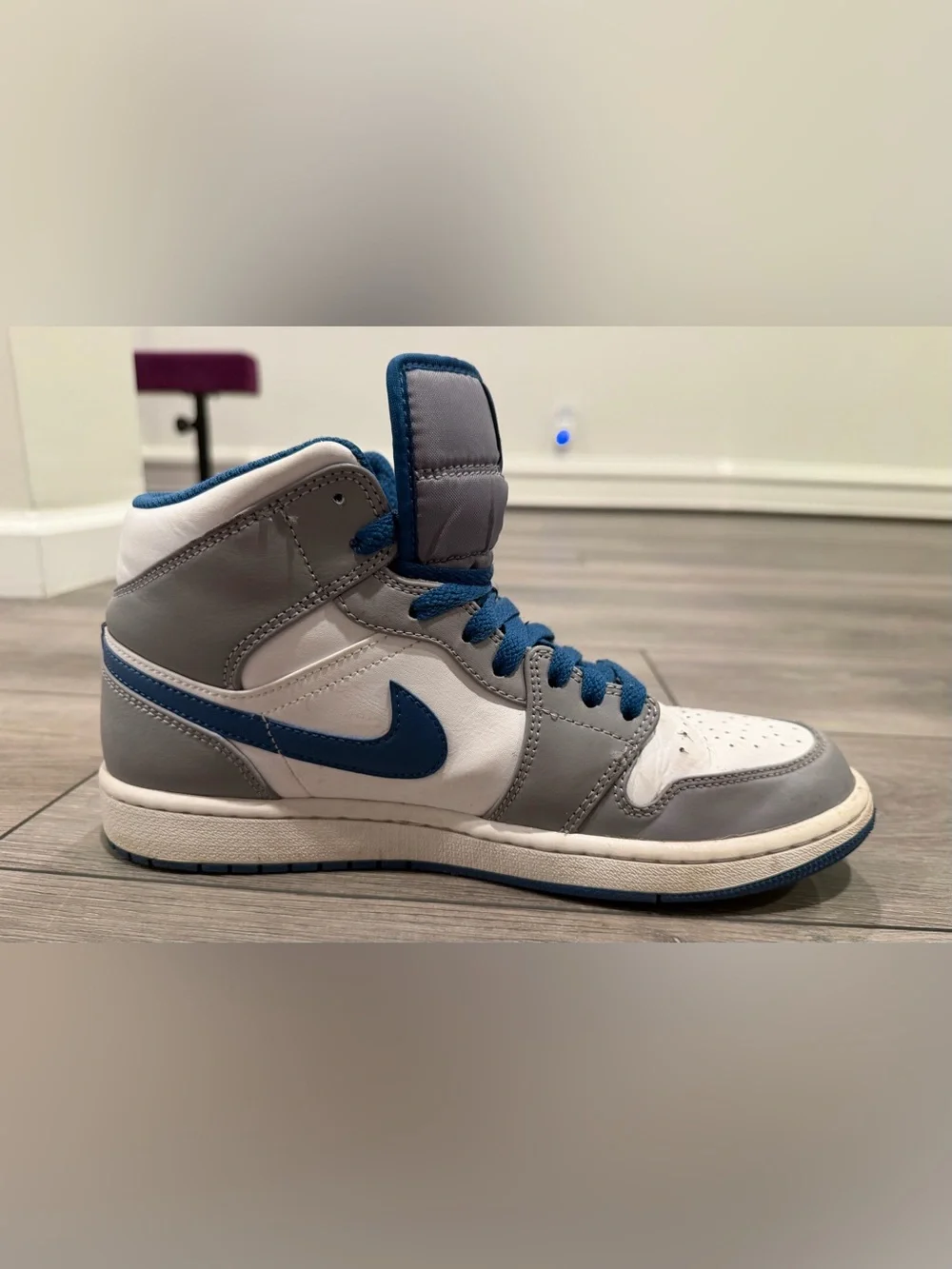 Nike Air Jordan 1 Mid Men's Shoes - Gray/Blue